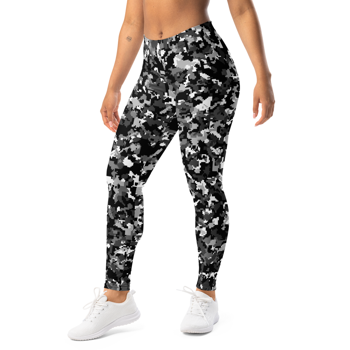 Digita Greyscale 5 camouflage mid-rise comfort leggings, left-front view.