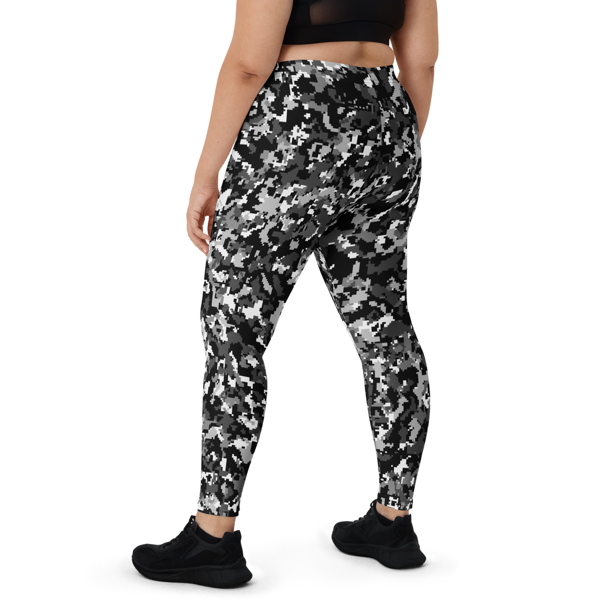 Digita Greyscale 5 camouflage mid-rise comfort leggings, oversize-fit back view.