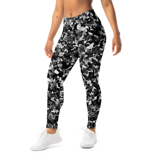 Digita · Greyscale · 5 mid-rise everyday leggings, left-front view.