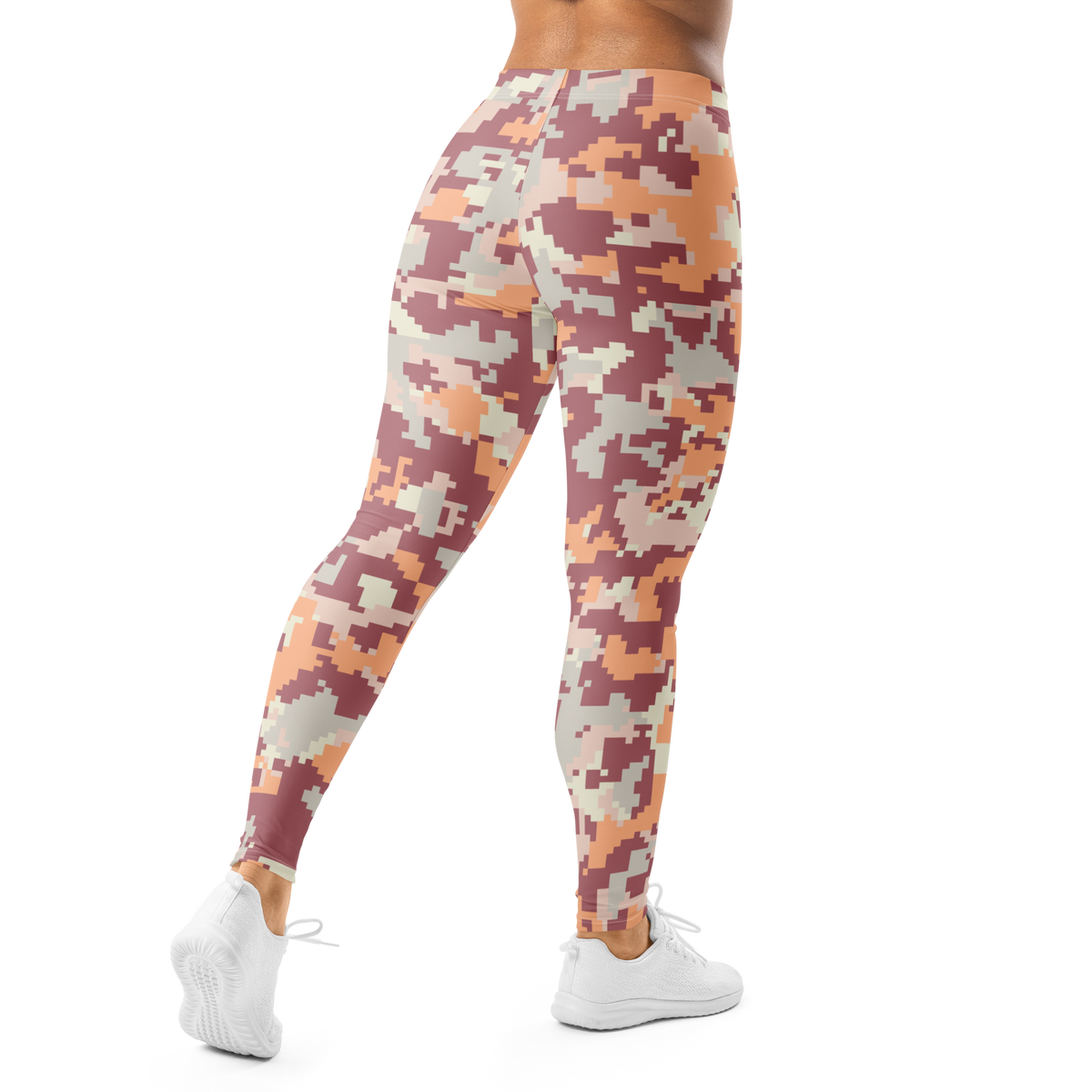 Digita Peach Harmony camouflage mid-rise comfort leggings, back view.