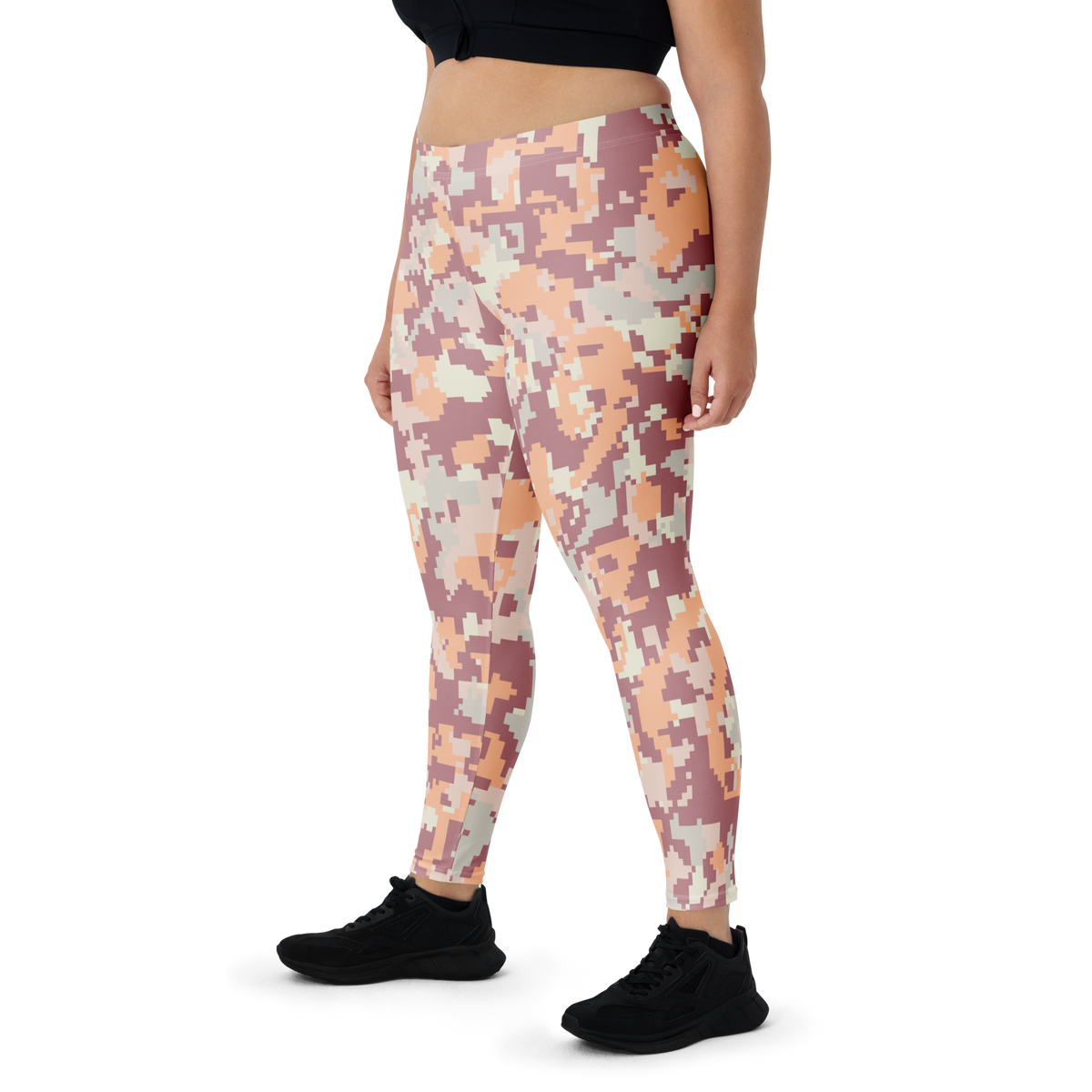 Digita Peach Harmony camouflage mid-rise comfort leggings, oversize-fit front view.
