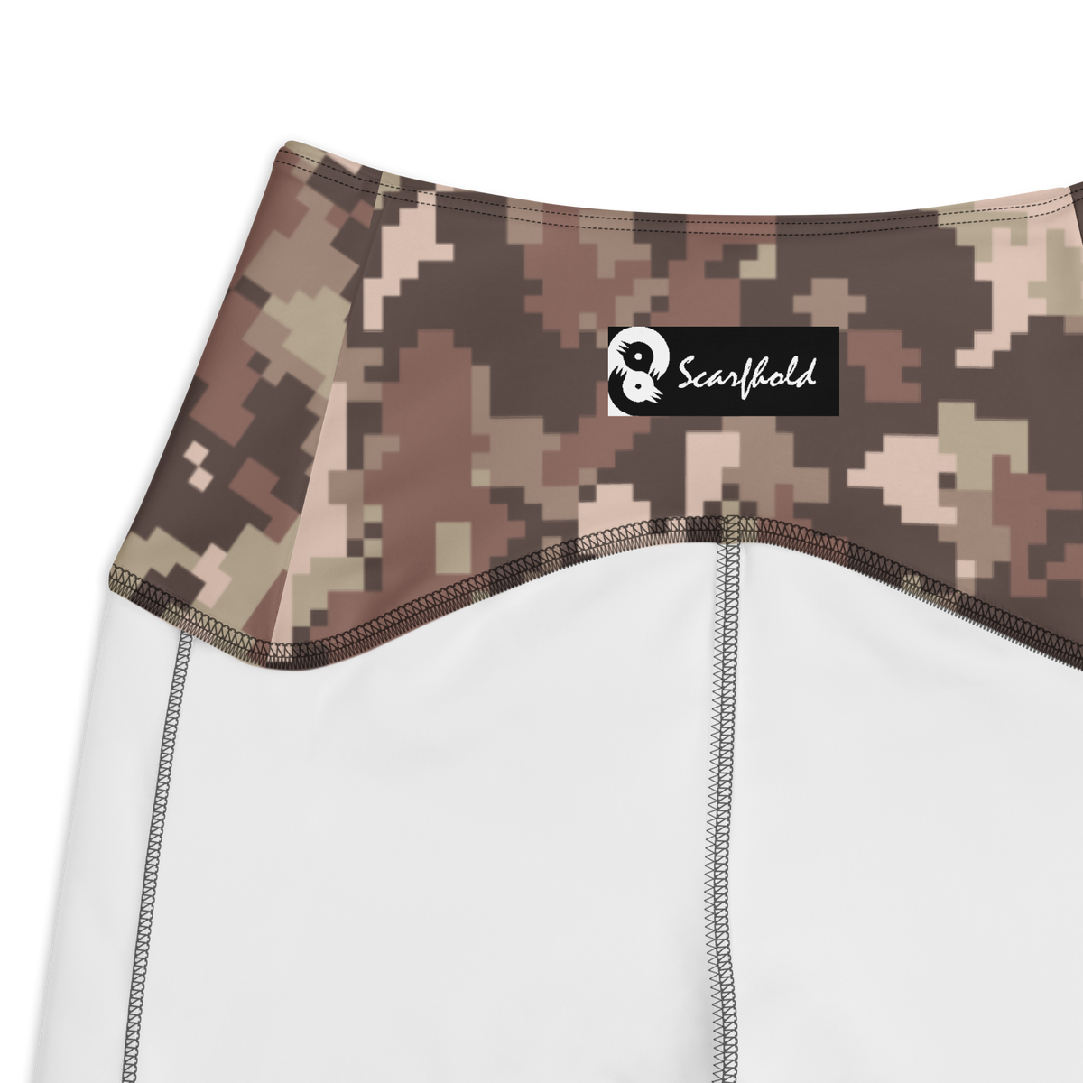 Digita Relaxed Elegance camouflage high-waisted pocket leggings, inside-label and construction detail.