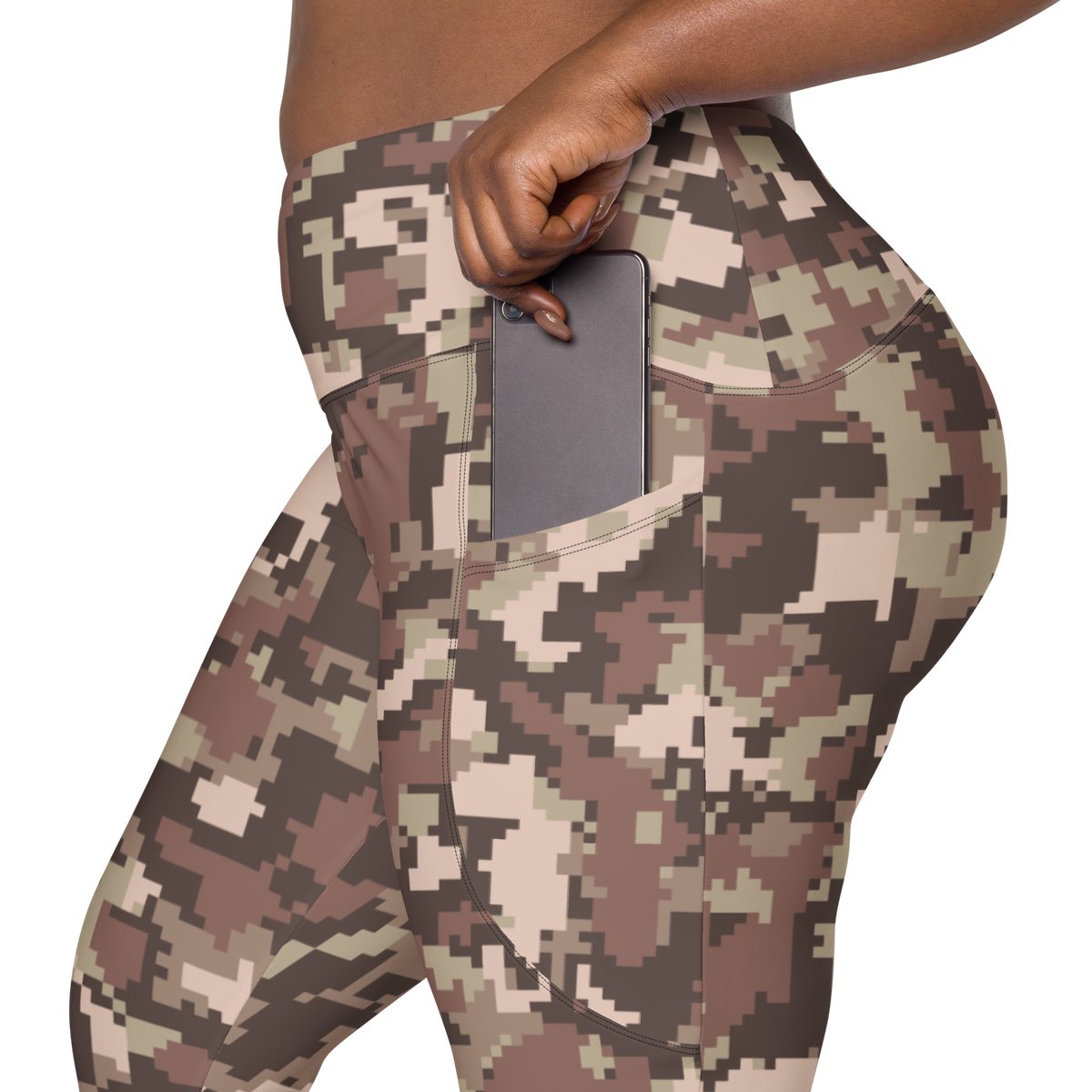 Digita Relaxed Elegance camouflage high-waisted pocket leggings, rear pocket detail.