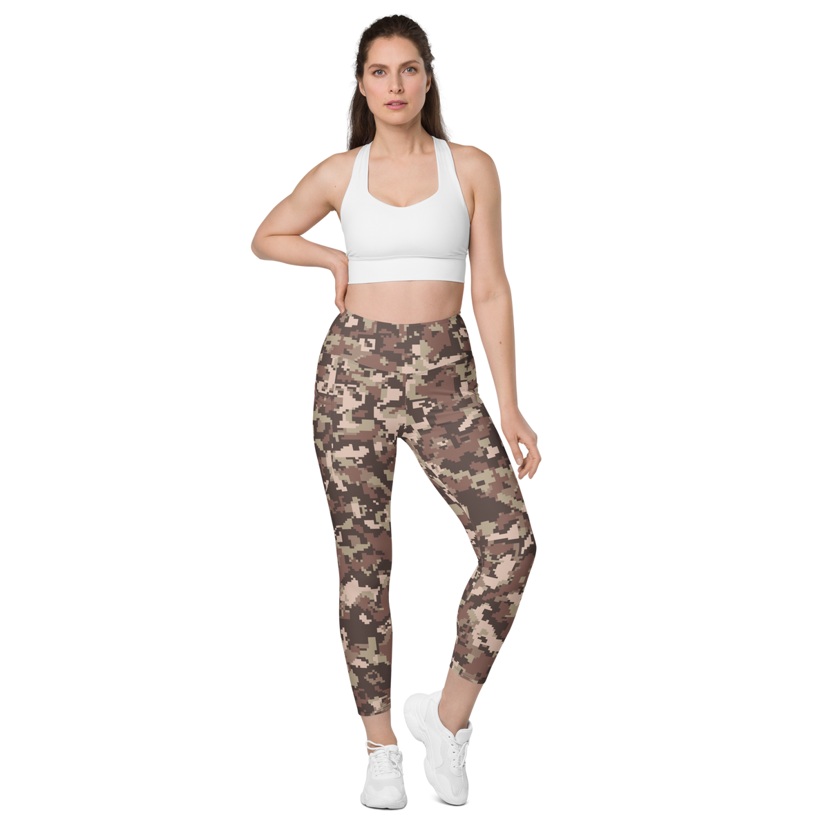 Digita Relaxed Elegance camouflage high-waisted pocket leggings, straight-front view.