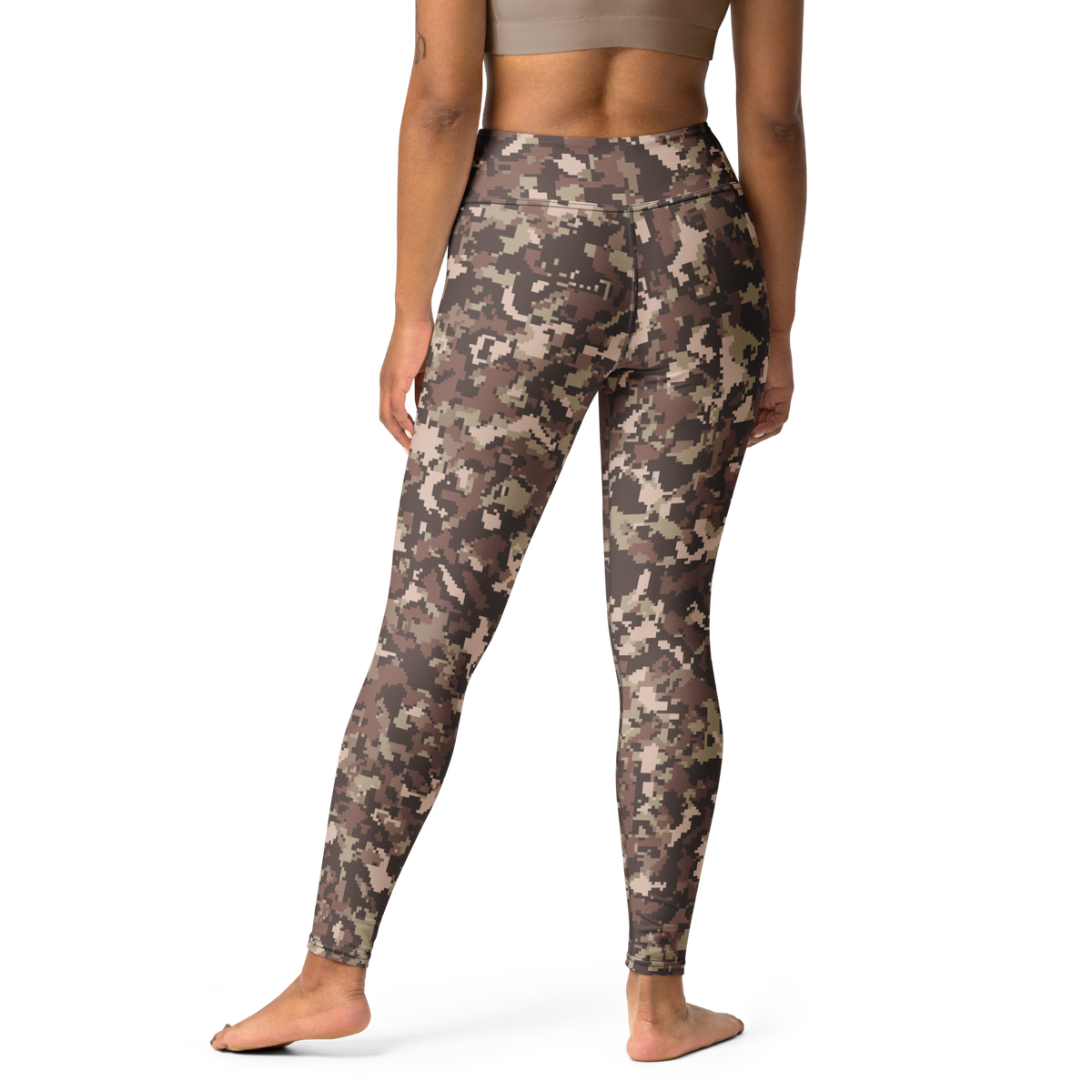 Digita Relaxed Elegance camouflage high-waisted yoga leggings, back view.