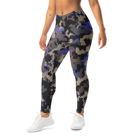 Digita Very Peri 1 camouflage mid-rise comfort leggings, left-front view.