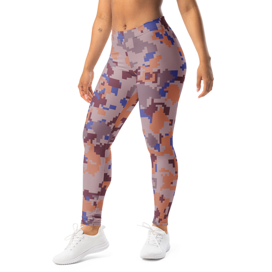 Digita Very Peri 3 camouflage mid-rise comfort leggings, left-front view.