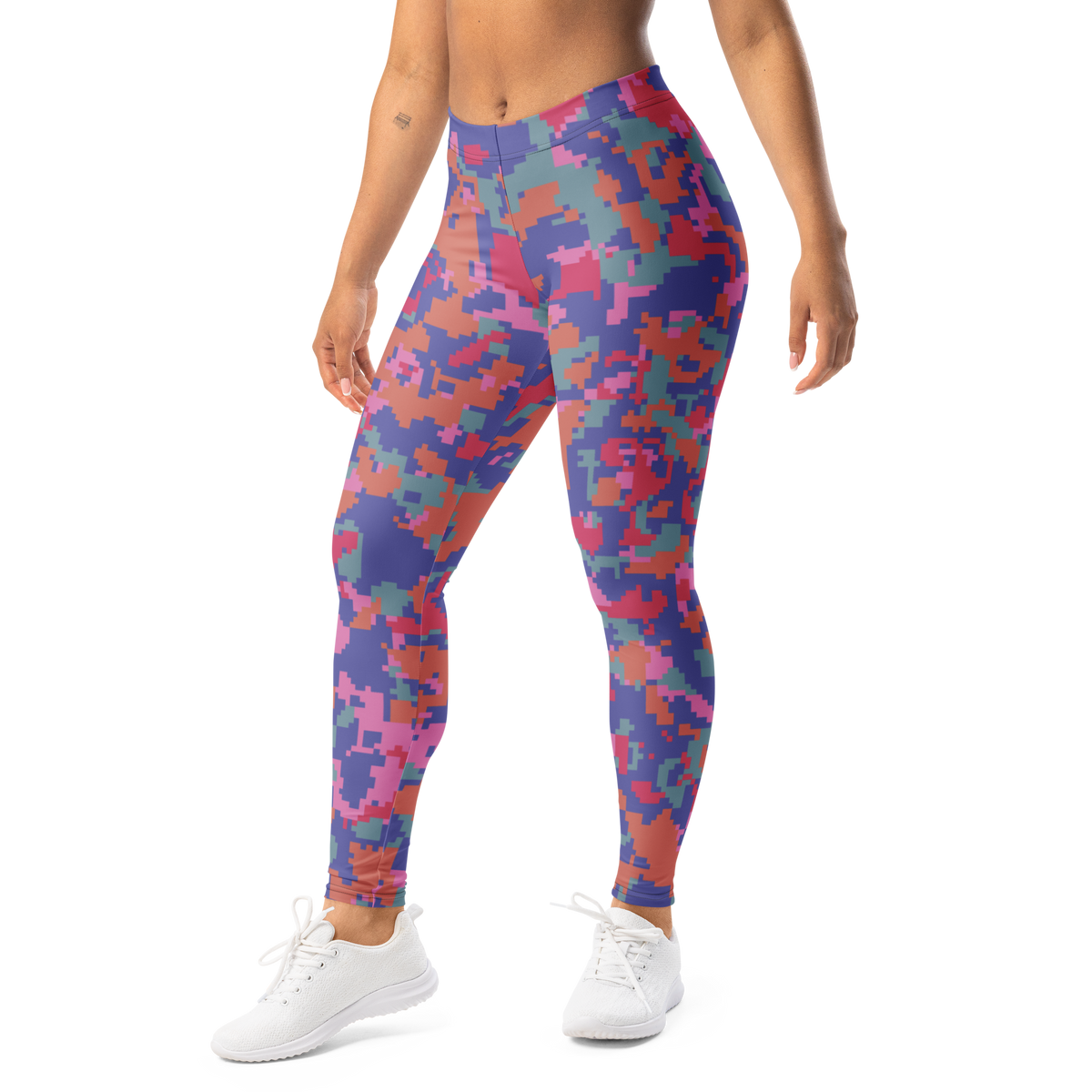 Digita Very Peri 4 camouflage mid-rise comfort leggings, left-front view.