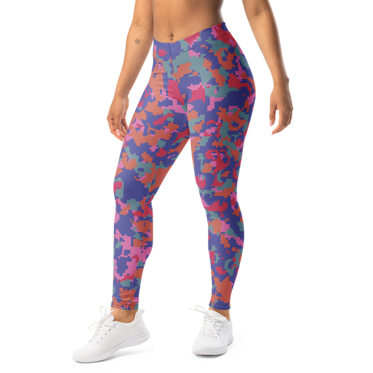 Digita Very Peri 4 camouflage mid-rise comfort leggings, left-front view.