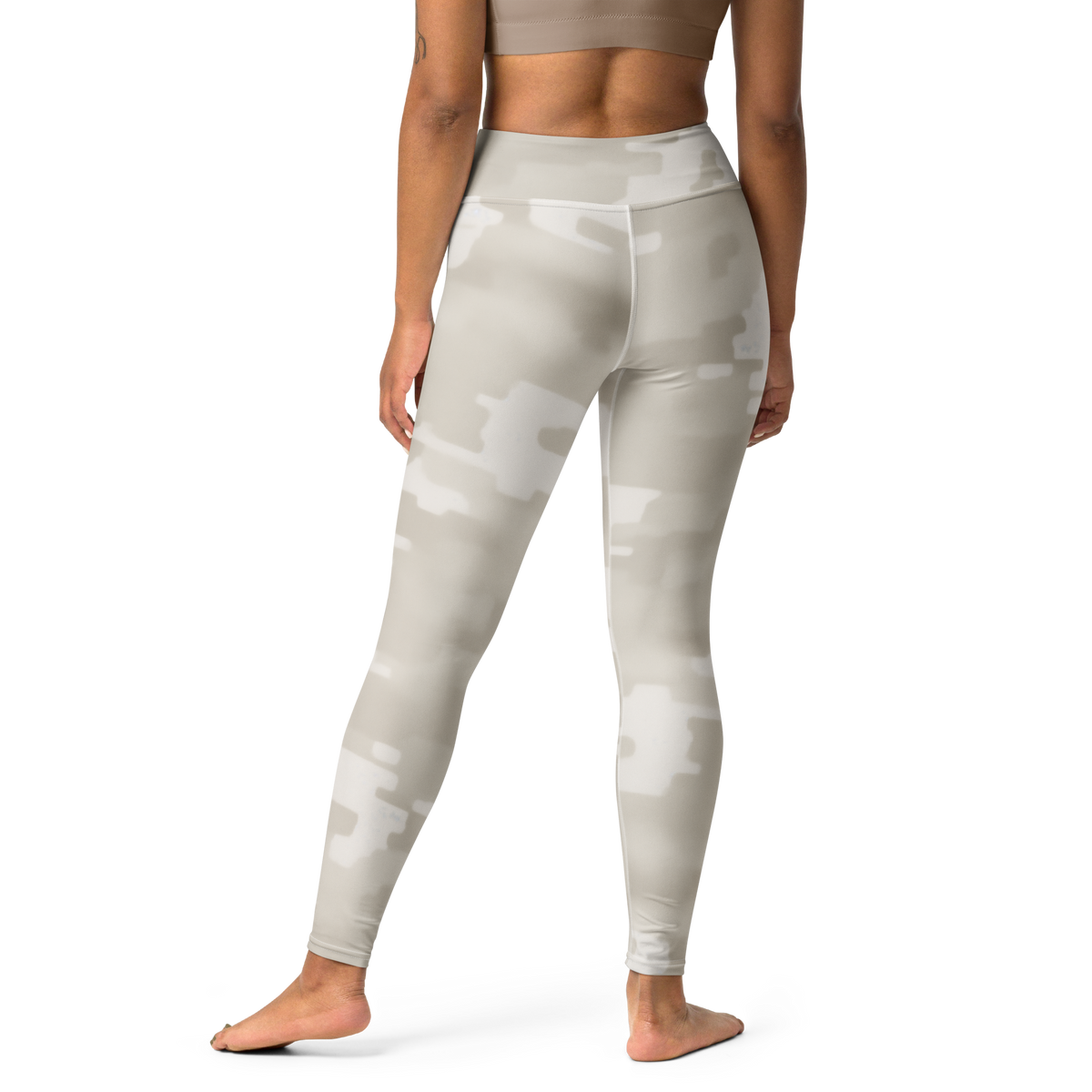 Digosta Beige camouflage high-waisted yoga leggings, back view.