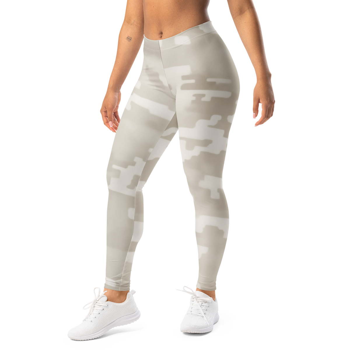 Digosta Beige camouflage mid-rise comfort leggings, left-front view.