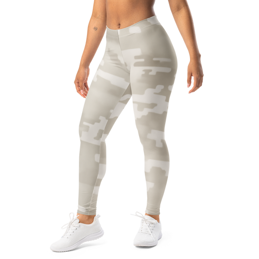 Digosta Beige camouflage mid-rise comfort leggings, left-front view.