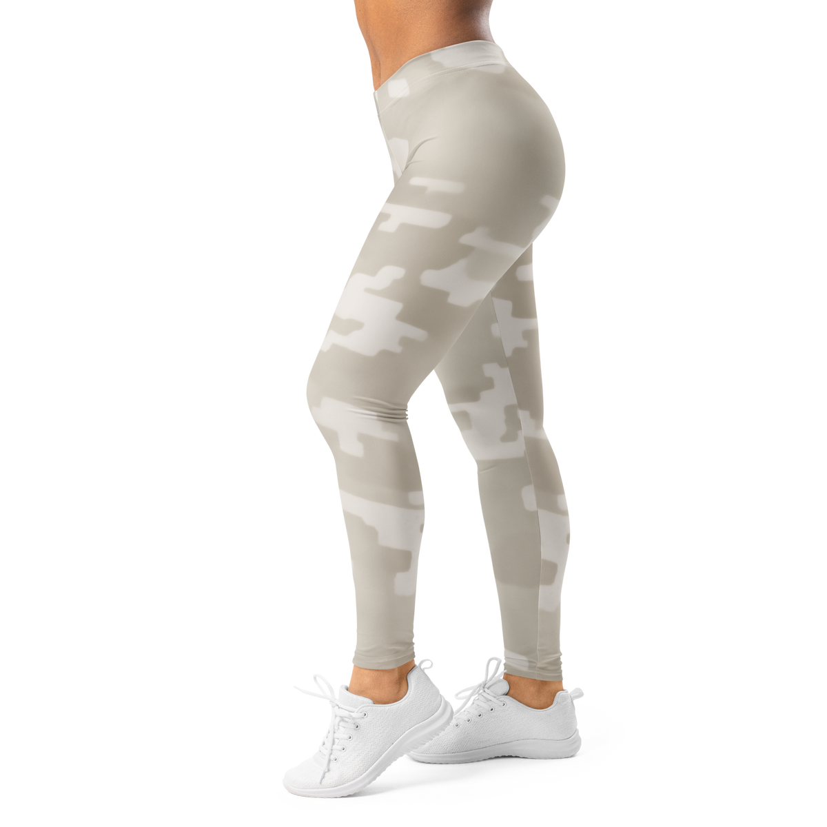Digosta Beige camouflage mid-rise comfort leggings, left-side view.