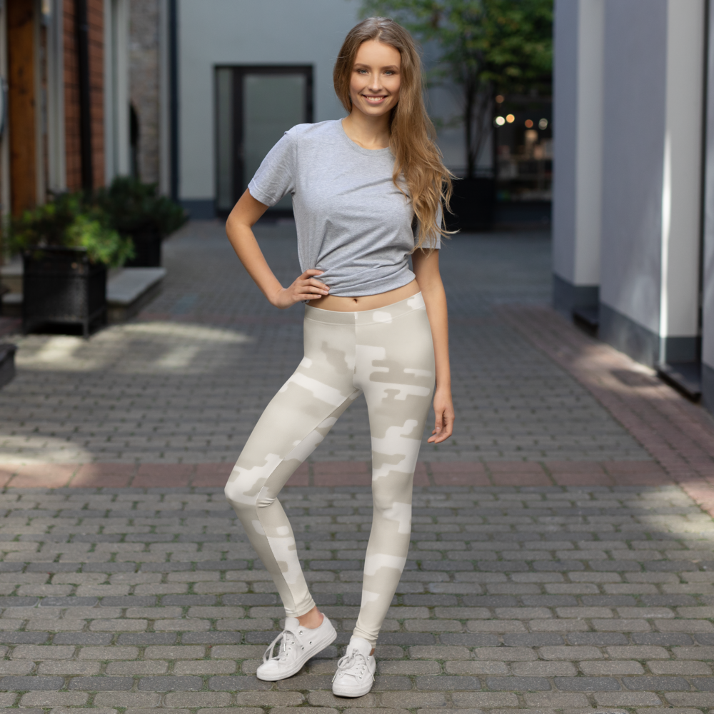 Digosta Beige camouflage mid-rise comfort leggings, lifestyle front view.