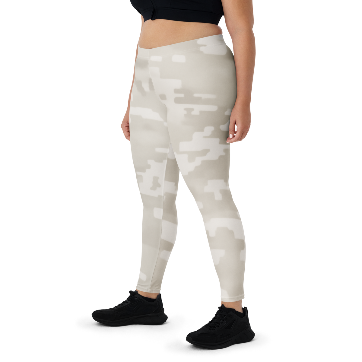Digosta Beige camouflage mid-rise comfort leggings, oversize-fit front view.