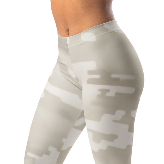 Digosta Beige camouflage mid-rise comfort leggings, waistband and pattern detail.