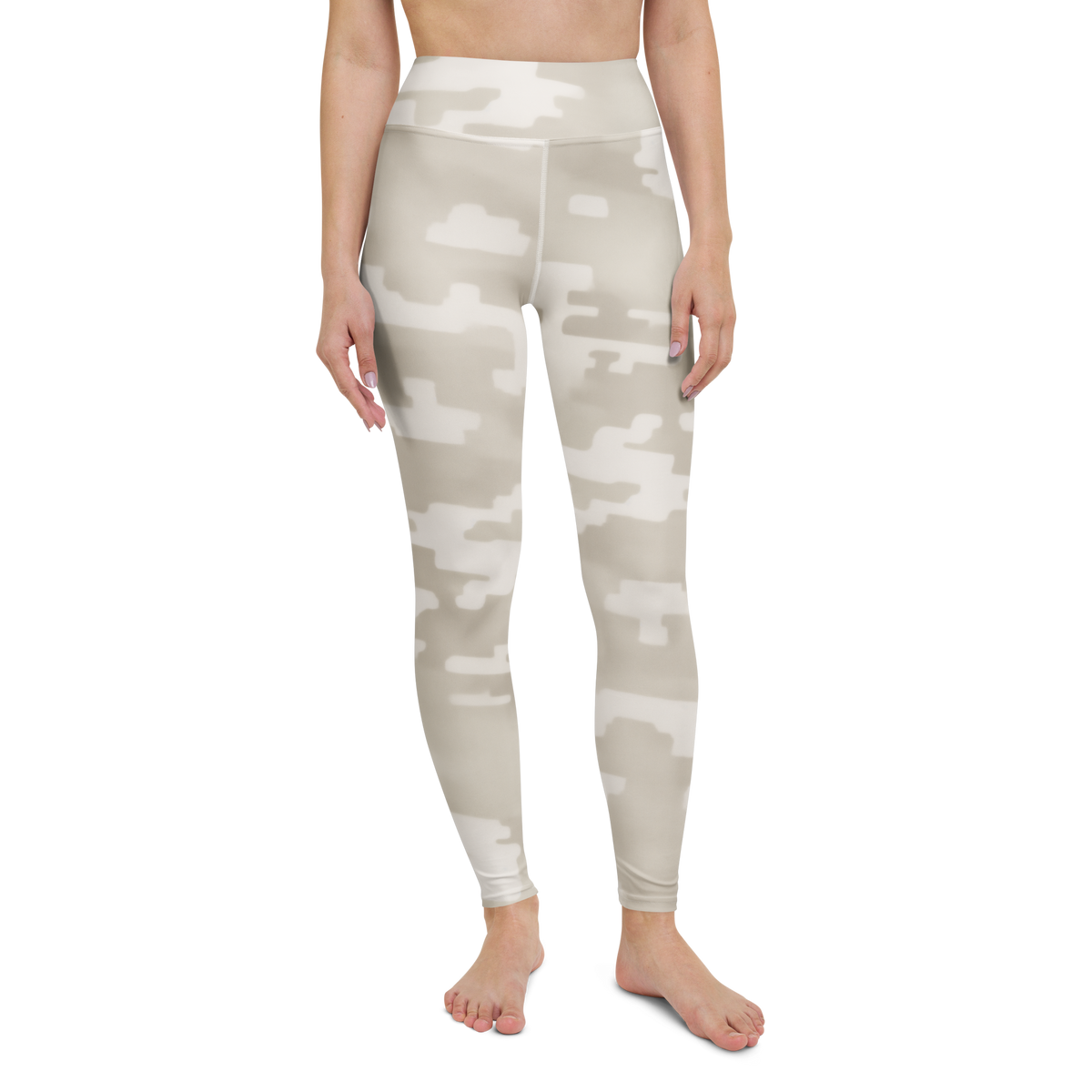 Digosta · Beige high-waisted yoga leggings, straight front view, barefoot.
