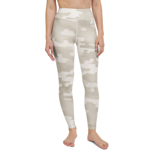 Digosta · Beige high-waisted yoga leggings, straight front view, barefoot.