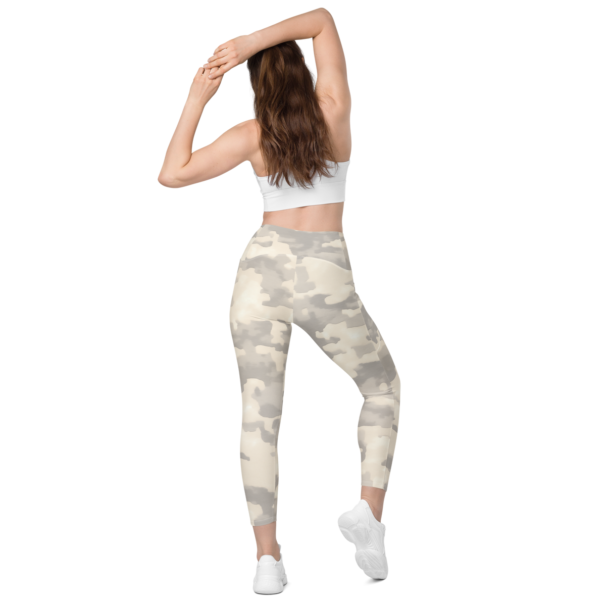 Digosta Diffusion Beige high-waisted pocket leggings, back view.