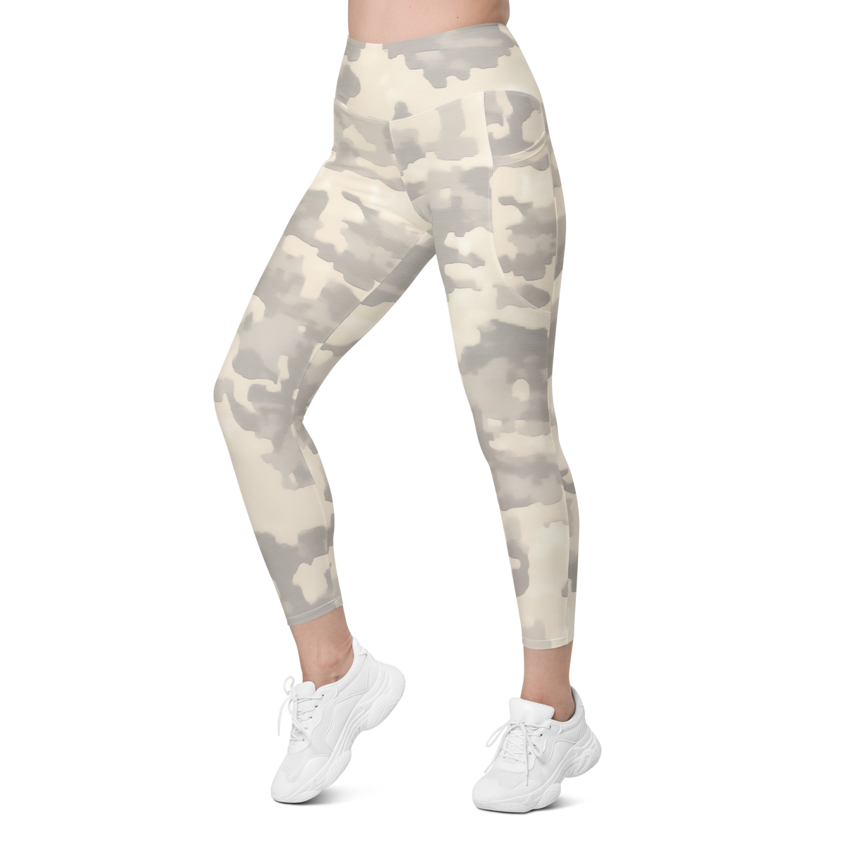 Digosta Diffusion Beige high-waisted pocket leggings, left-front view.