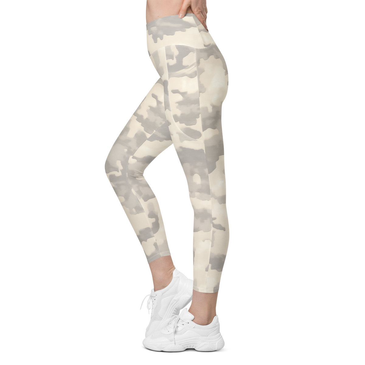 Digosta Diffusion Beige high-waisted pocket leggings, movement view.