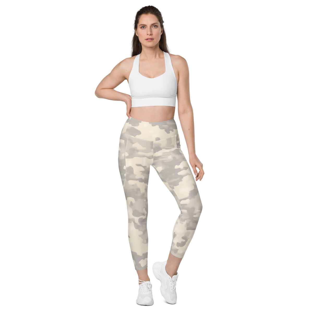 Digosta Diffusion Beige high-waisted pocket leggings, straight-front view.