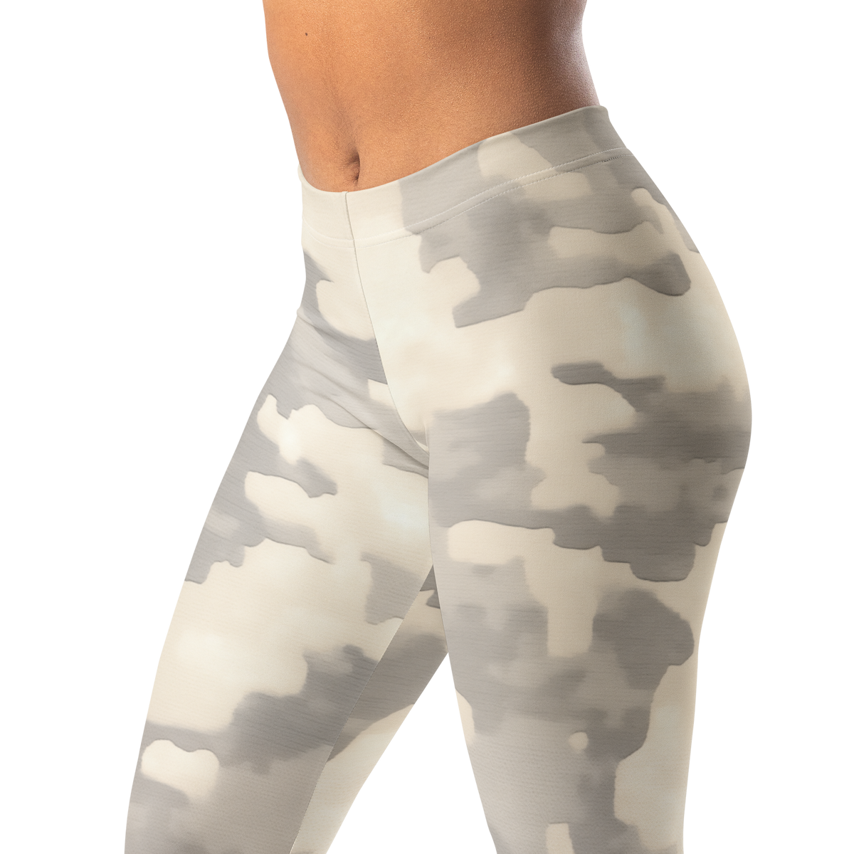 Digosta Diffusion Beige mid-rise comfort leggings, waistband and pattern detail.