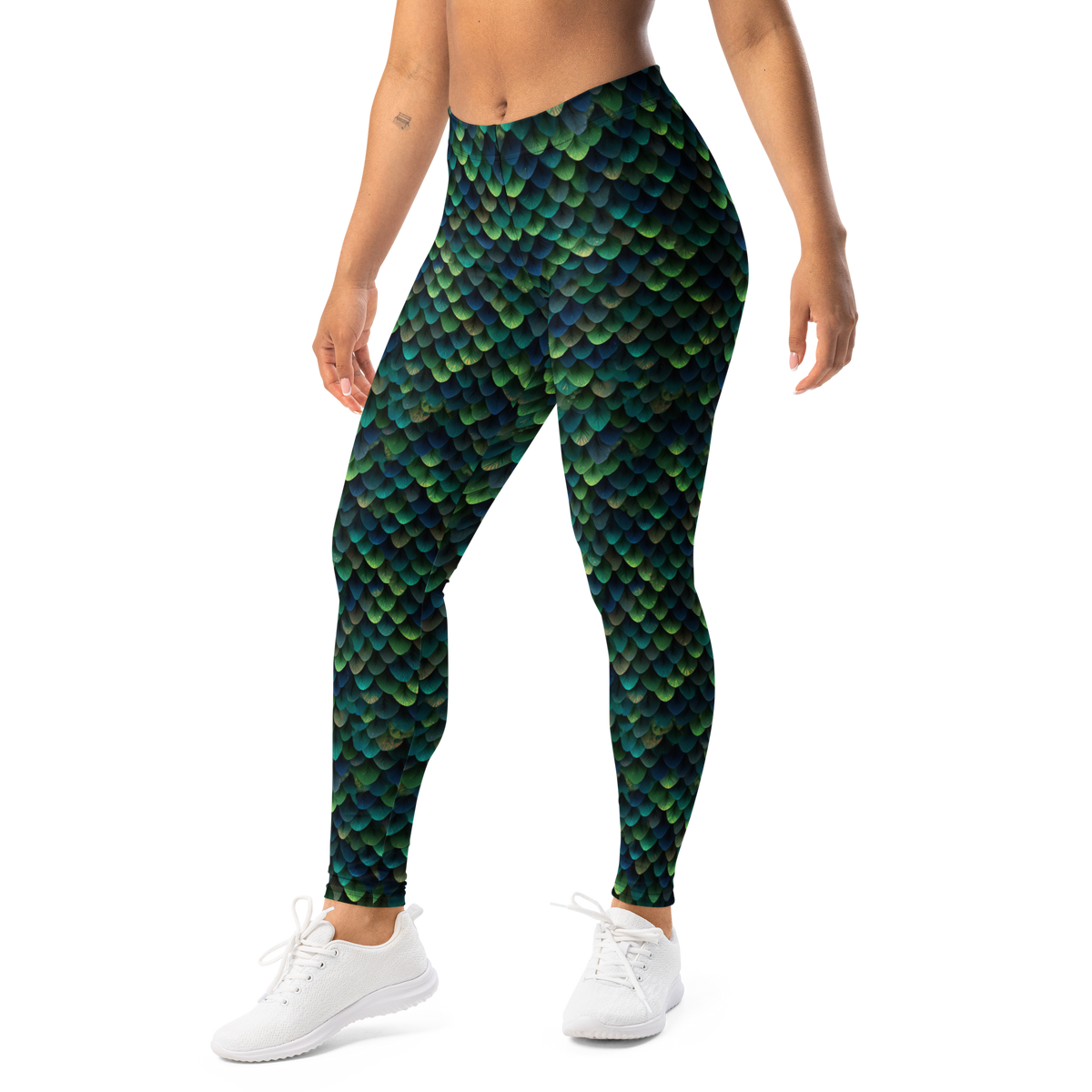 Draco · Green mid-rise everyday leggings, left-front view.
