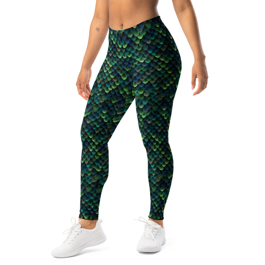 Draco · Green mid-rise everyday leggings, left-front view.