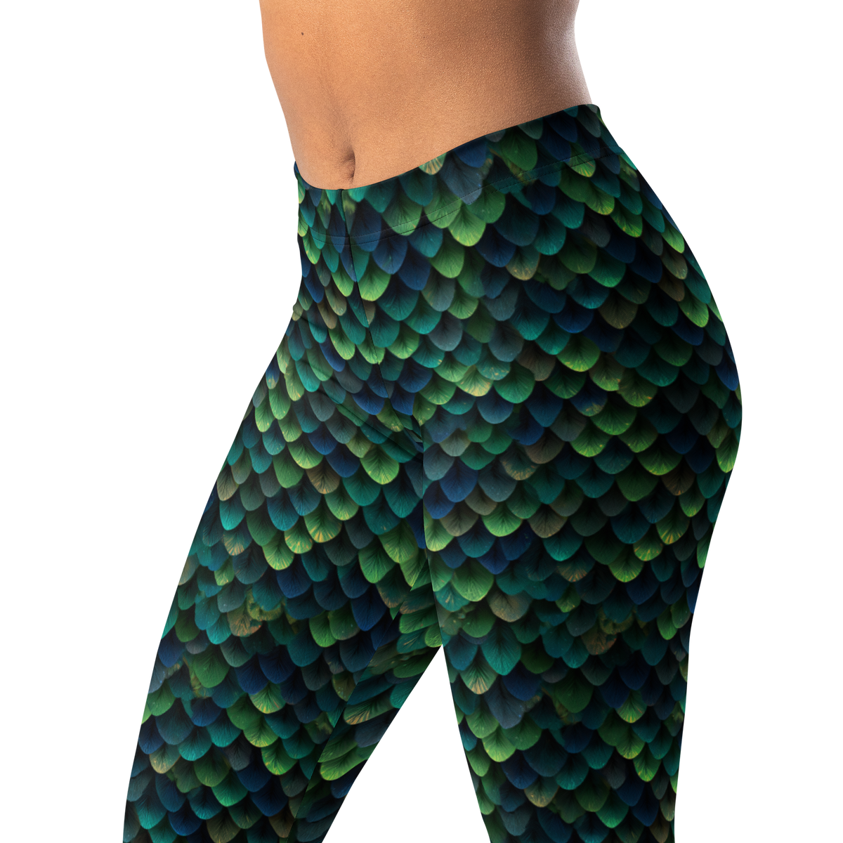 Draco · Green mid-rise everyday leggings, waistband and pattern detail.