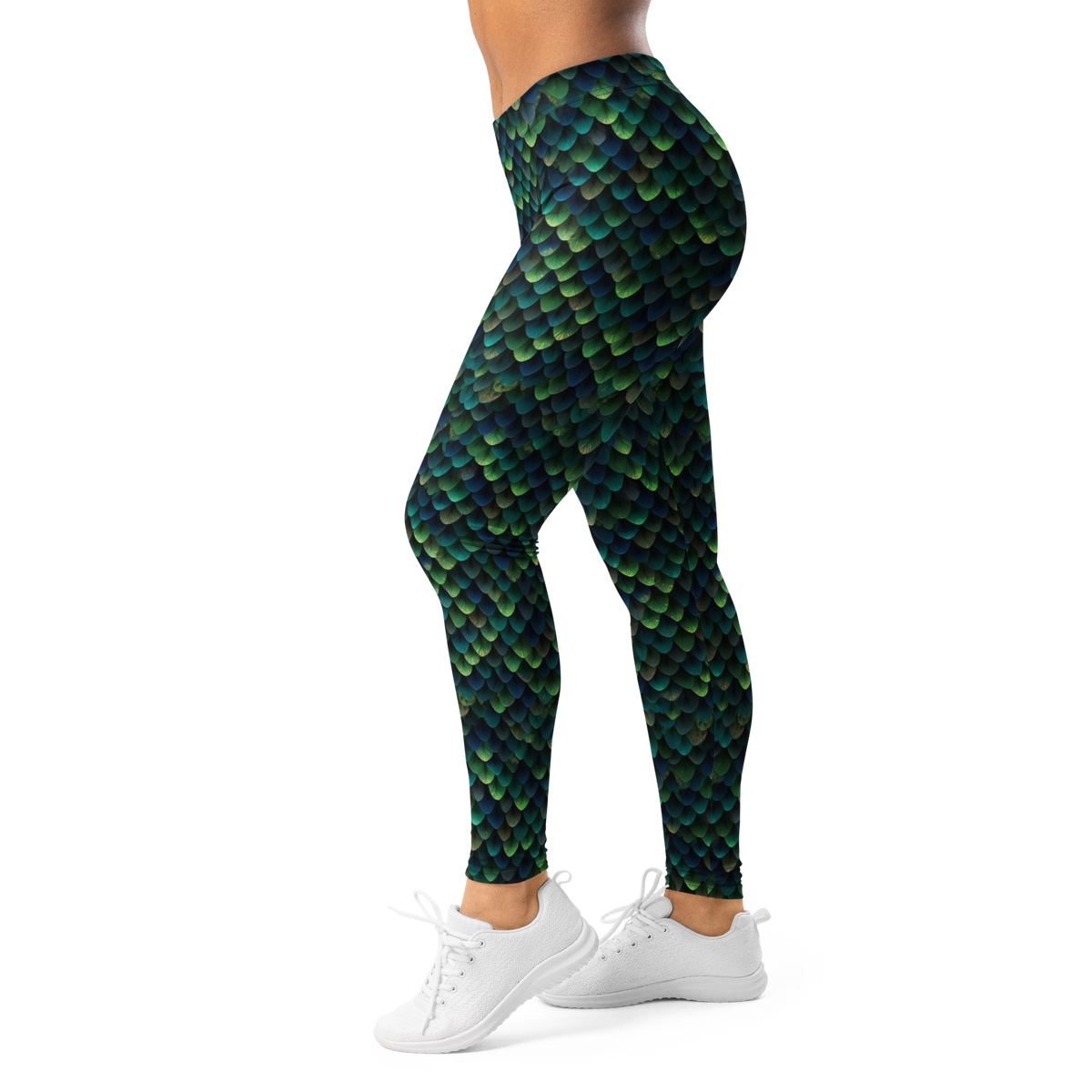 Draco Green mid-rise comfort leggings, left-side view.