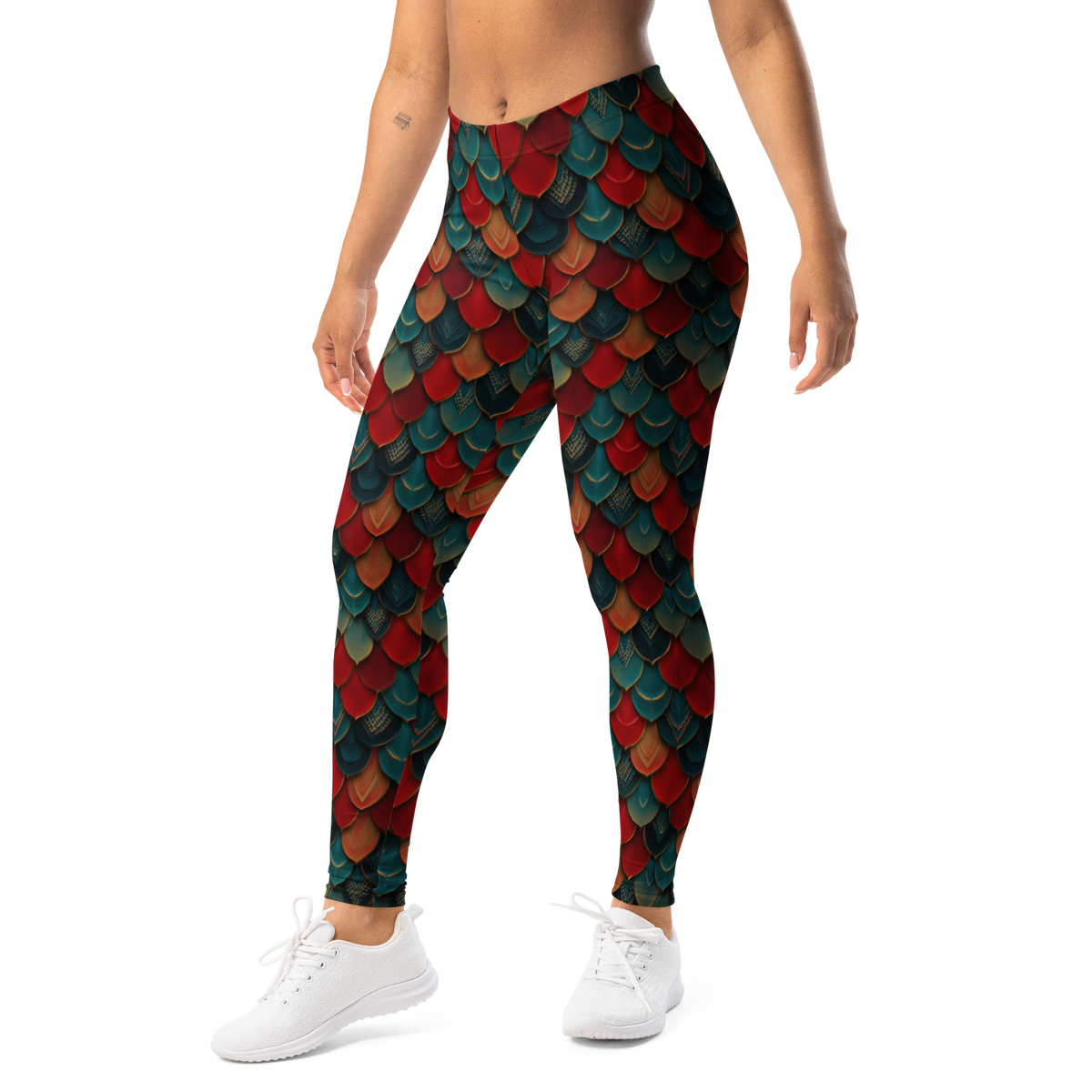 Draco · Red mid-rise everyday leggings, left-front view.