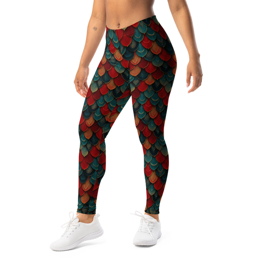Draco · Red mid-rise everyday leggings, left-front view.