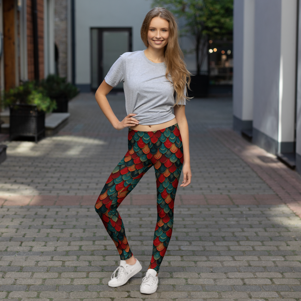 Draco Red mid-rise comfort leggings, lifestyle front view.