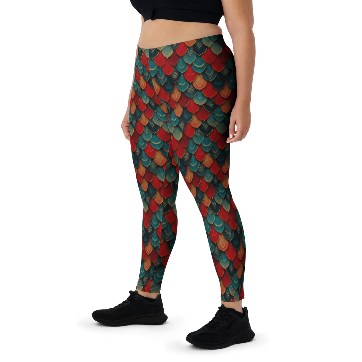 Draco Red mid-rise comfort leggings, oversize-fit front view.