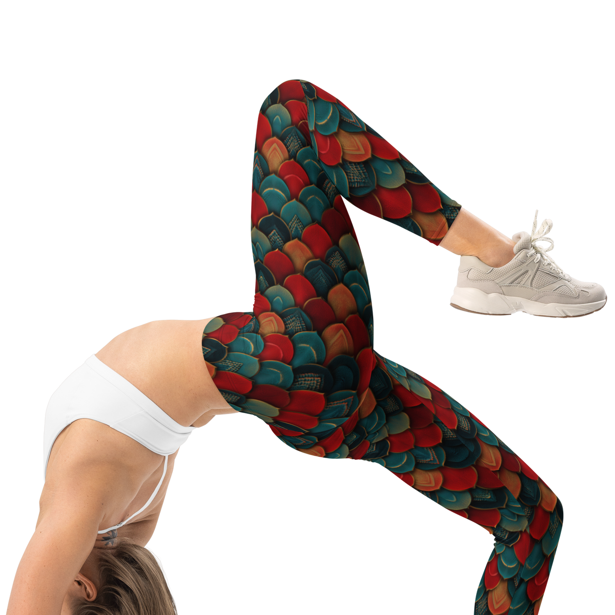 Draco Red mid-rise comfort leggings, right-side view.
