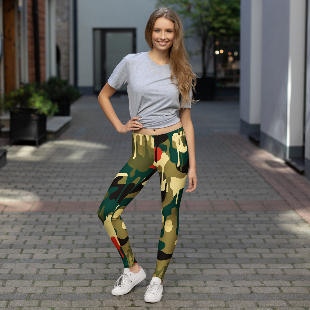 Dripp Botanical Voltage camouflage mid-rise comfort leggings, lifestyle front view.