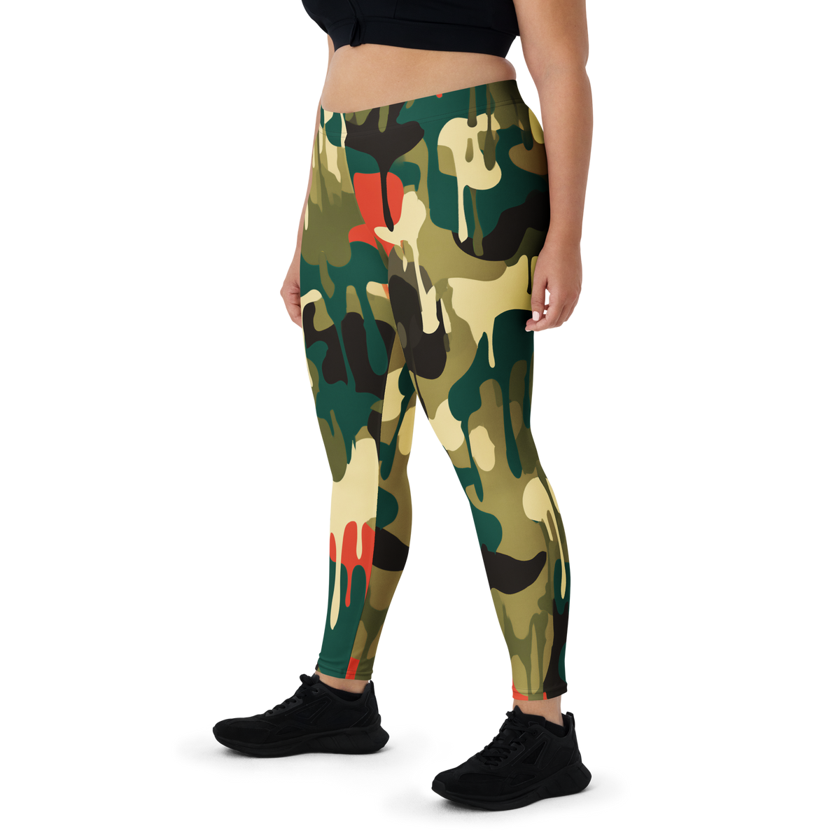 Dripp Botanical Voltage camouflage mid-rise comfort leggings, oversize-fit front view.