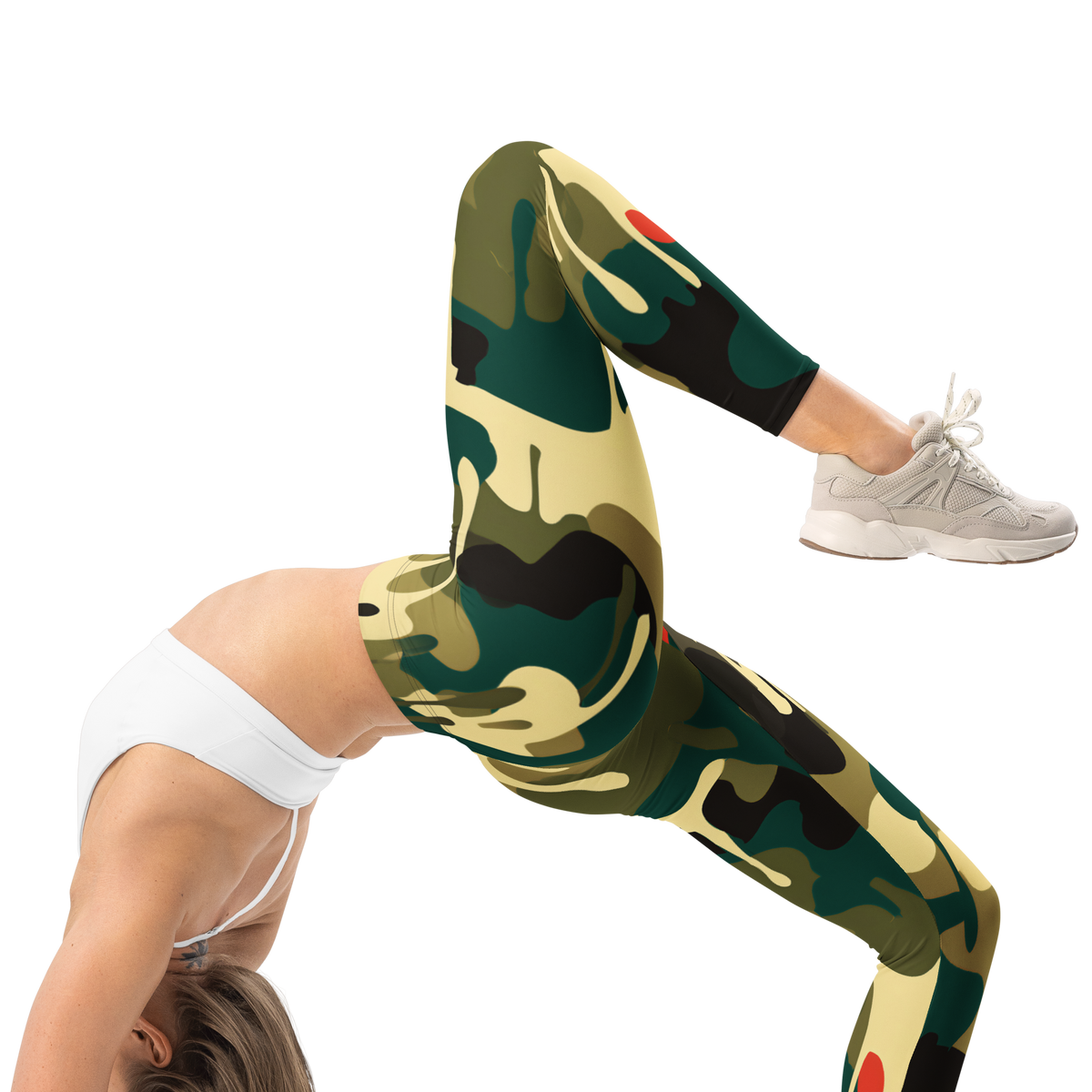 Dripp Botanical Voltage camouflage mid-rise comfort leggings, right-side view.