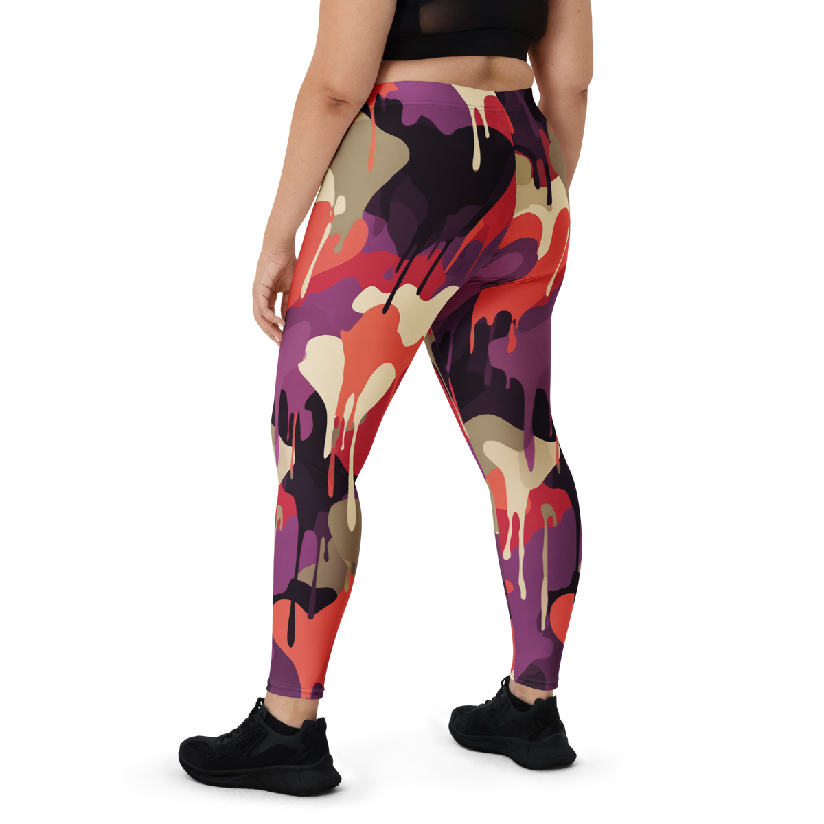 Dripp Burnished Orchid camouflage mid-rise comfort leggings, oversize-fit back view.
