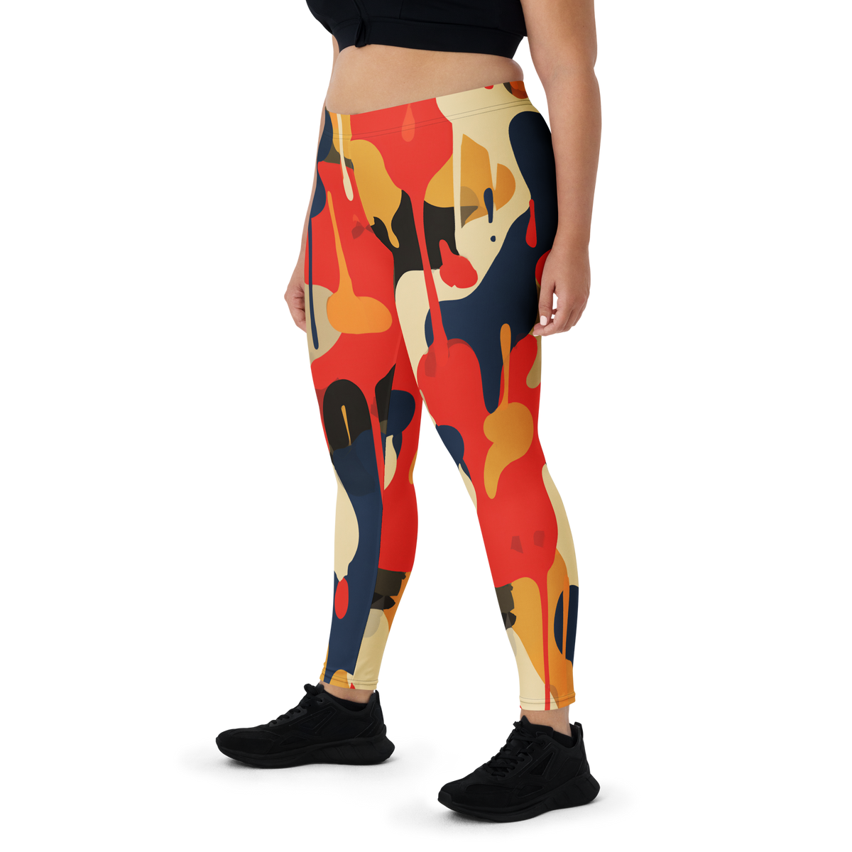 Dripp Primary Shift camouflage mid-rise comfort leggings, oversize-fit front view.