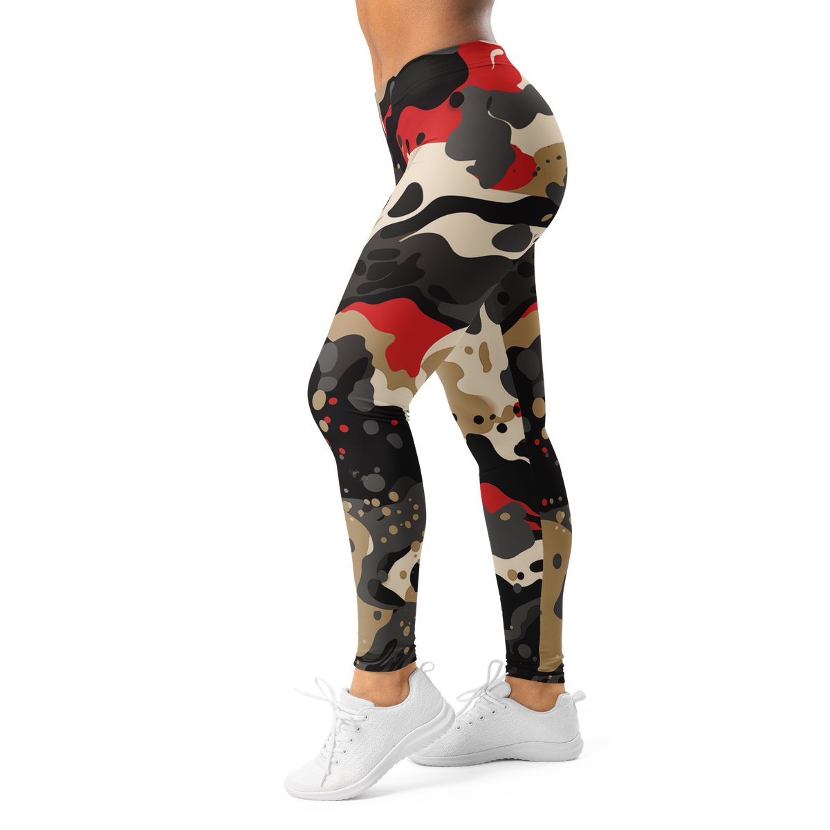 Spatta Scarfhold camouflage mid-rise comfort leggings, left-side view.