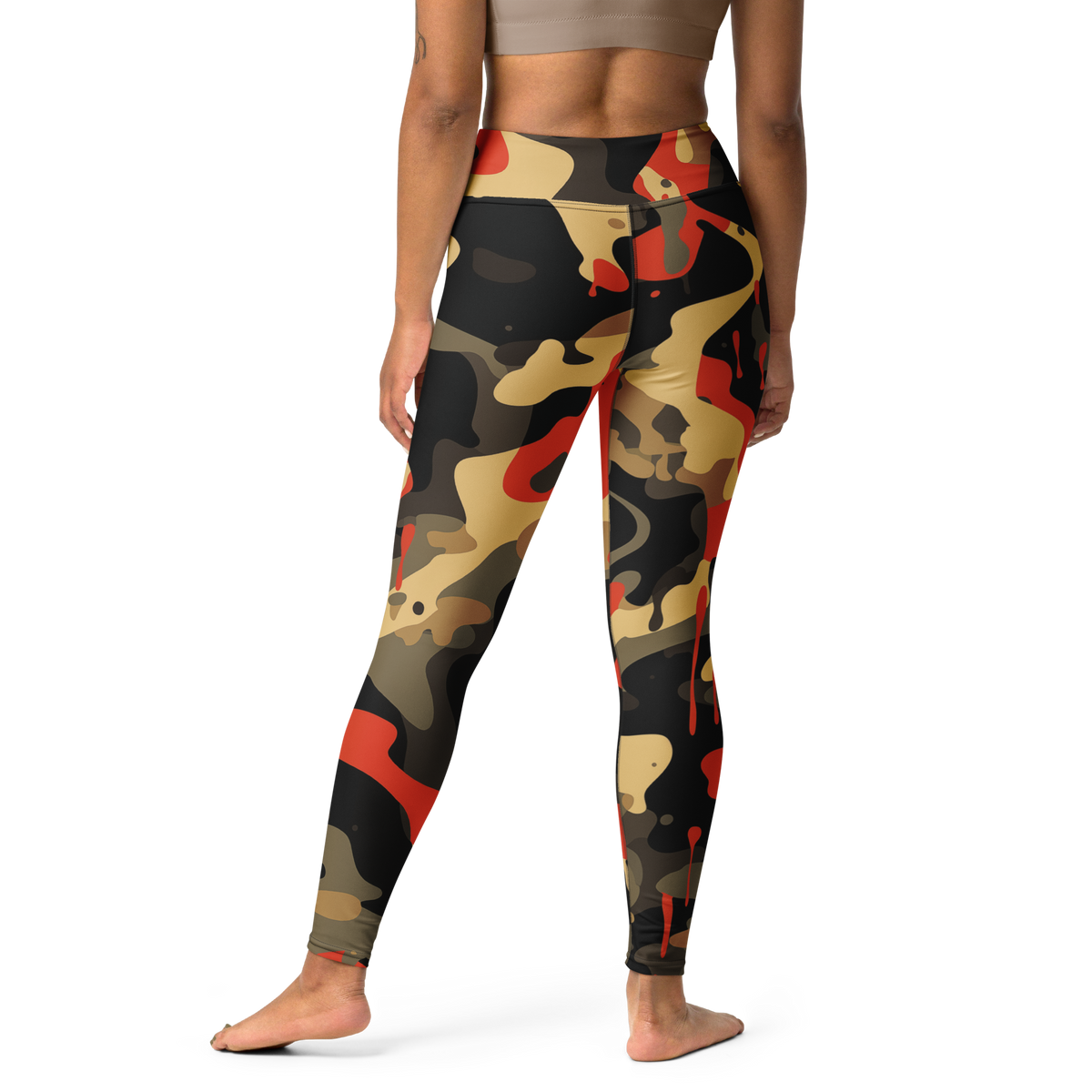 Dripp Scarfhold Palette camouflage high-waisted yoga leggings, back view.