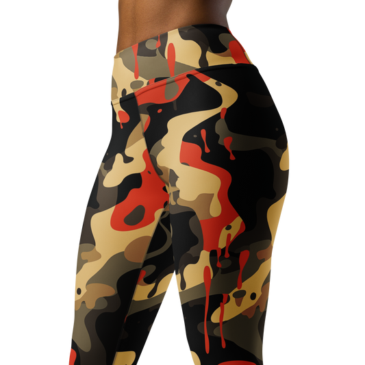 Dripp Scarfhold Palette camouflage high-waisted yoga leggings, close pattern view.