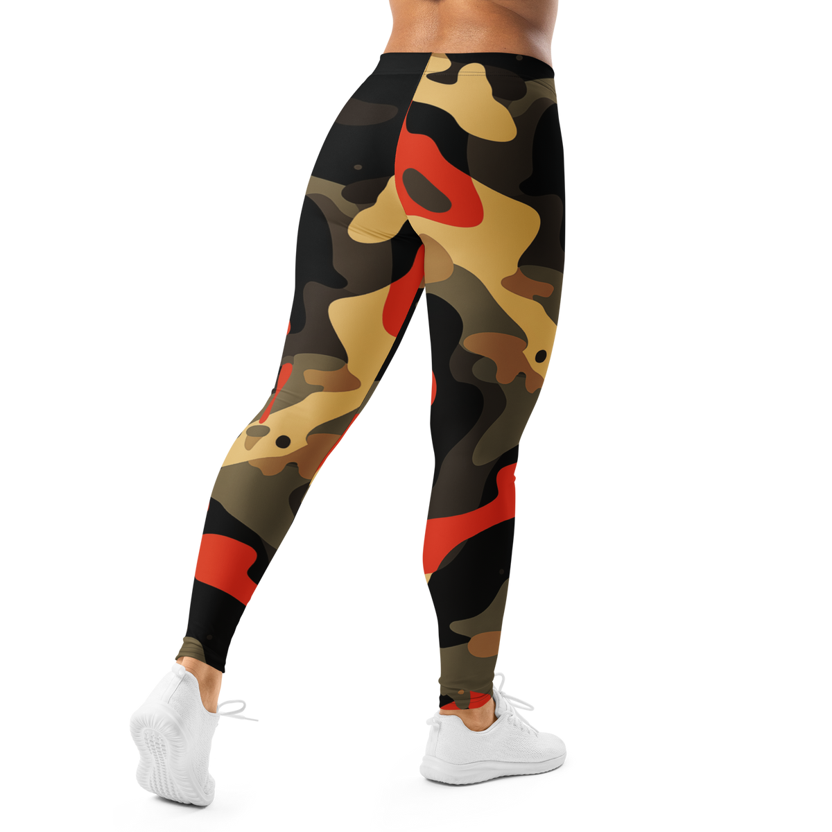 Dripp Scarfhold camouflage mid-rise comfort leggings, back view.