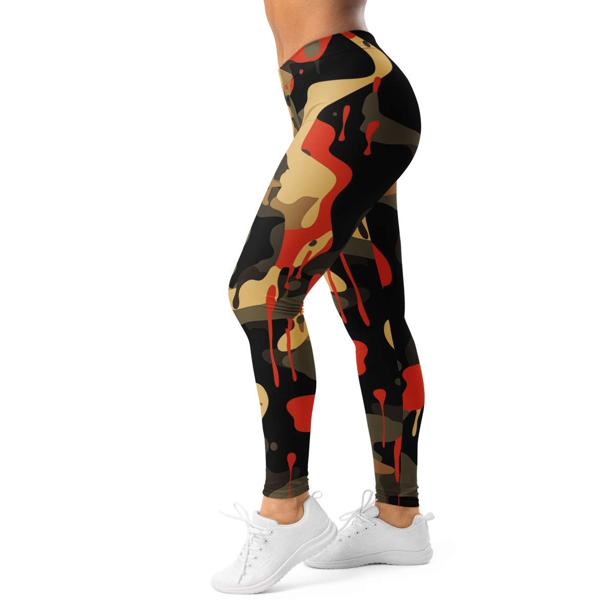 Dripp Scarfhold camouflage mid-rise comfort leggings, left-side view.