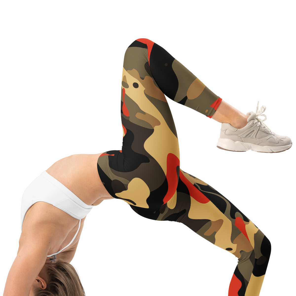 Dripp Scarfhold camouflage mid-rise comfort leggings, right-side view.