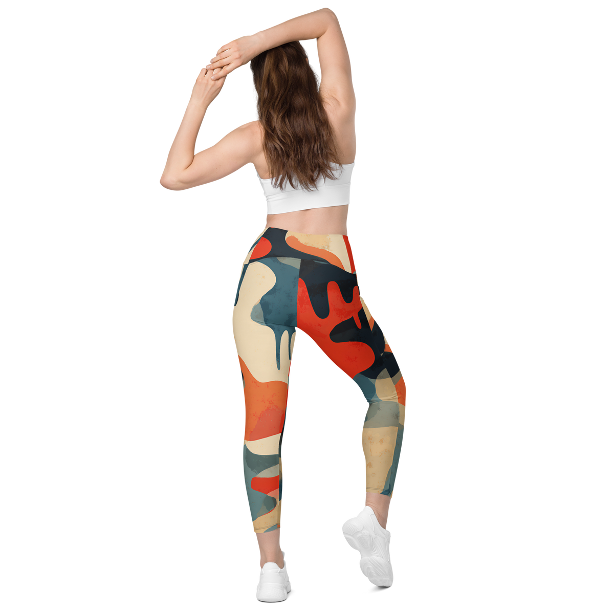 Dripp Tidal Signal camouflage high-waisted pocket leggings, back view.