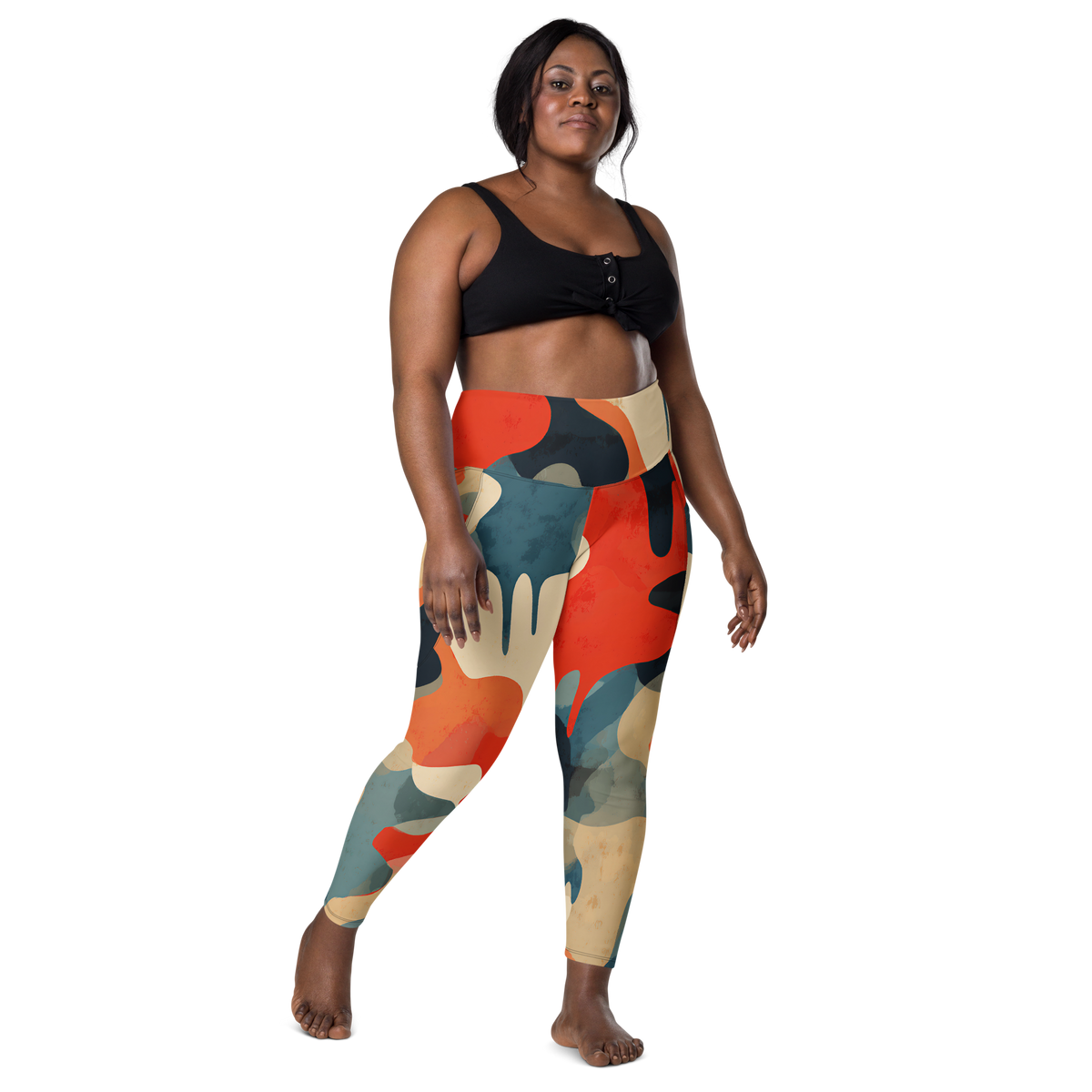 Dripp Tidal Signal camouflage high-waisted pocket leggings, larger-model front view.