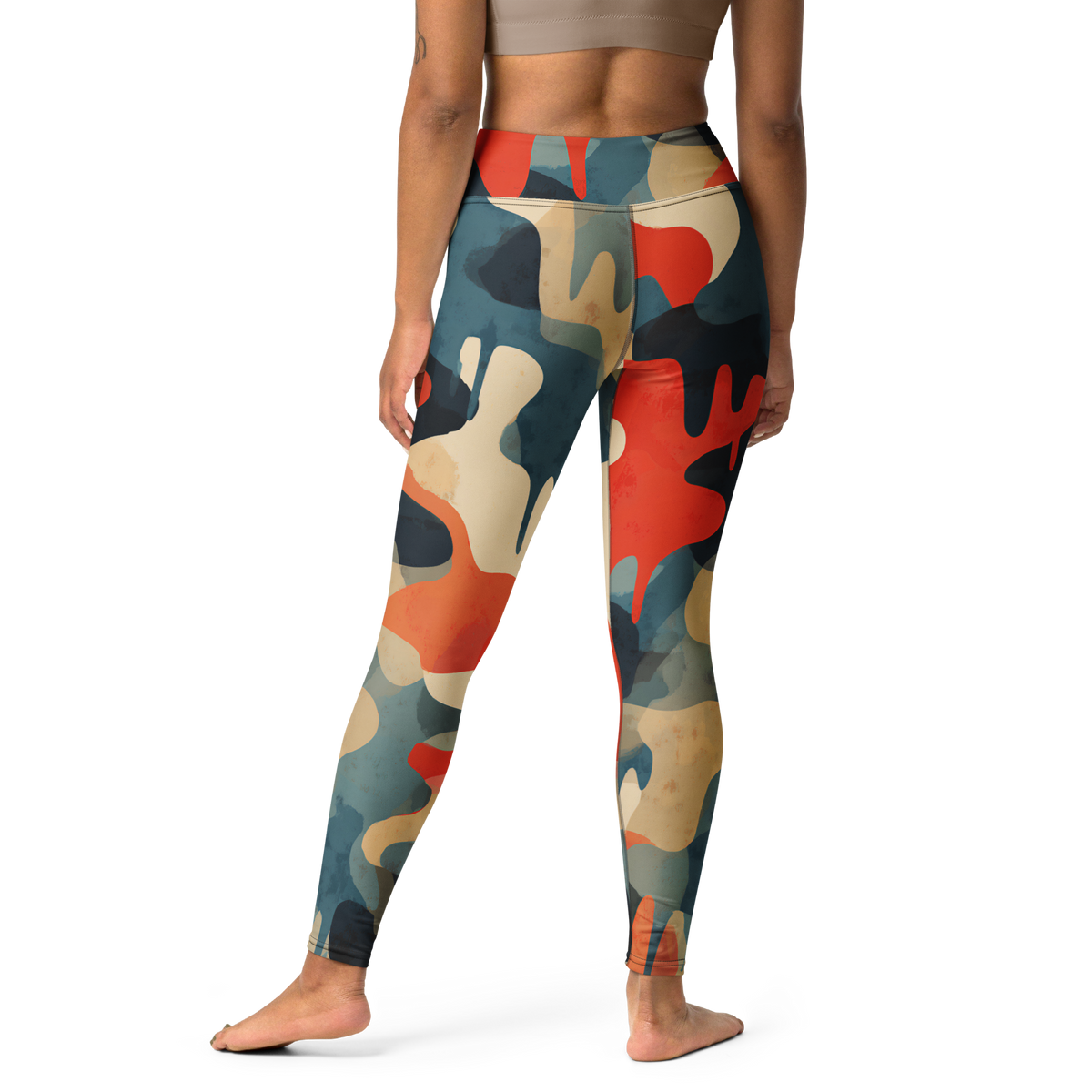 Dripp Tidal Signal camouflage high-waisted yoga leggings, back view.